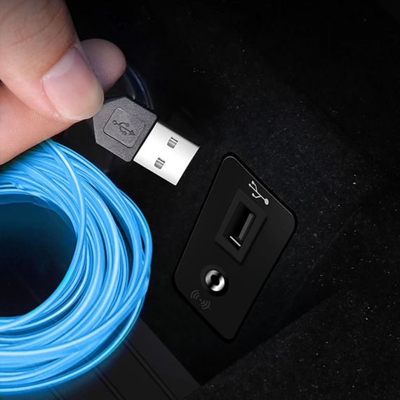 Гнучка світлодіодна стрічка для авто 3м, від USB, Синя / Неонова підсвітка для салону автомобіля | Зображення 2