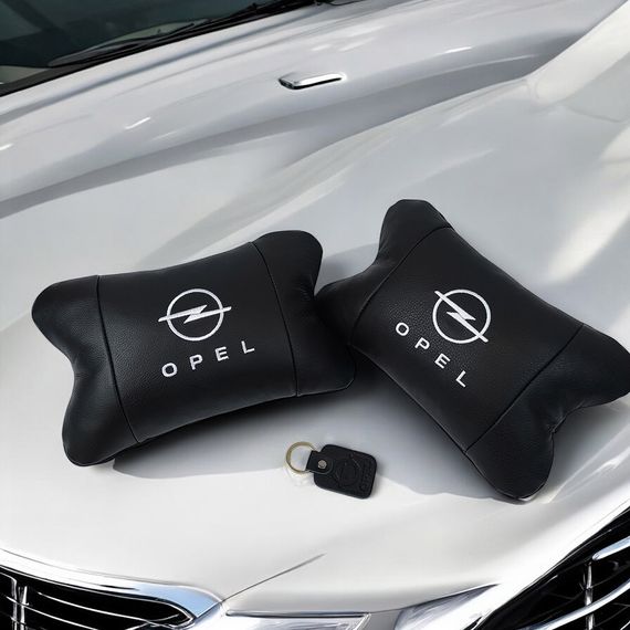 Набор автомобильных подушек 2шт для Opel, натуральная кожа, стильные черные подголовники Опель для авто | Зображення 7