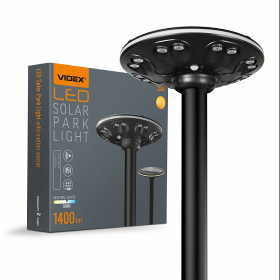 LED Ліхтар парковий автономний сенсорний IP54 1400Lm 5000+3000К VL-GLSO-1254-S Videx