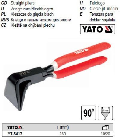 Кліщі кліщі покрівельні вигнуті 90° l=260мм YATO-5417