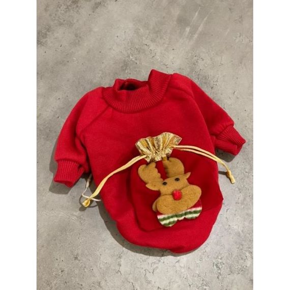 Новогодняя толстовка для собак Multibrand "Олень с мешком" красный