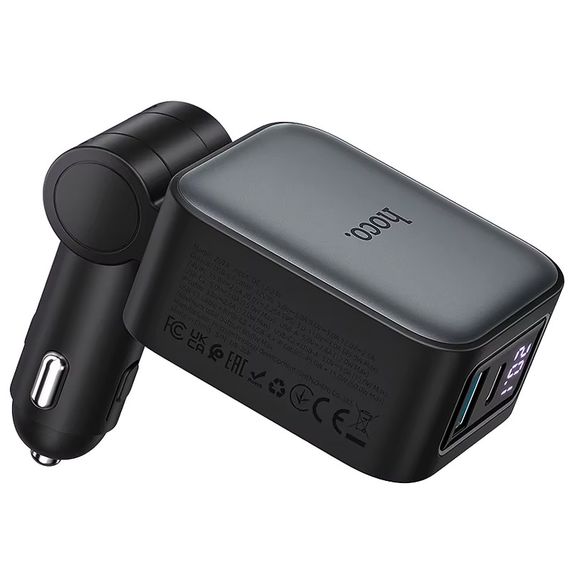 АЗП Hoco Z67A Triunfar PD45W+QC3.0 total 60W with retractable cables (1USB-A/2C/1L) Metal gray | Зображення 3