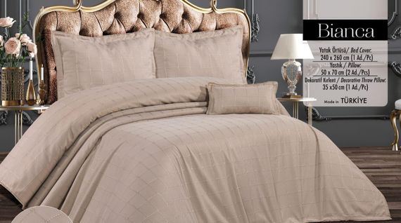 Покрывало з бахромой Kayra 240х260 см Bianca капучино