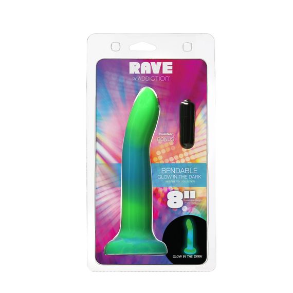 Фалоімітатор, що світиться в темряві, ADDICTION Rave 8″, Glow in the Dark Dildo Blue Green, 20,3 см | Зображення 7