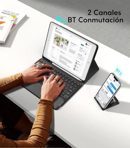 Чохол з Bluetooth клавіатурою для iPad 10.2" 9, 8, 7 покоління, Pro 10.5", Air 3, Earto з тачпадом QWERTY, захист для планшету | Зображення 3