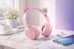 Беспроводные наушники с кошачьими ушками и лед подсветкой Cat Ear Y47 Led, Bluetooth наушники с микрофоном Розовый