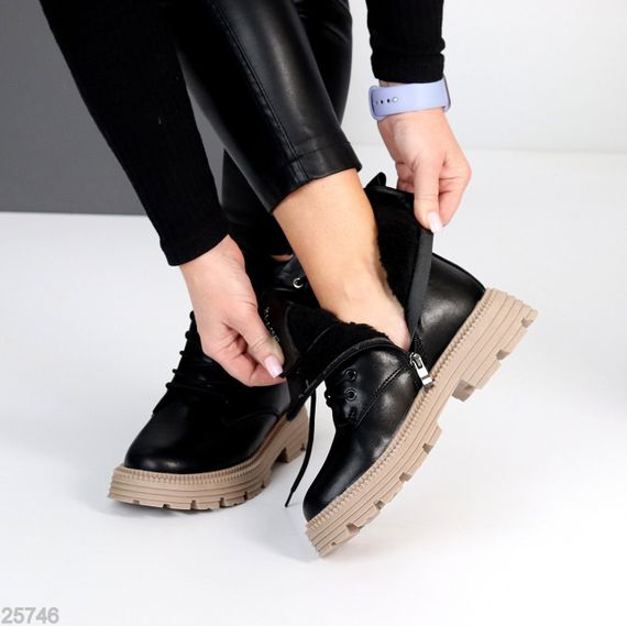 Чорні зимові черевики берці натуральна шкіра на бежевій підошві | Зображення 5