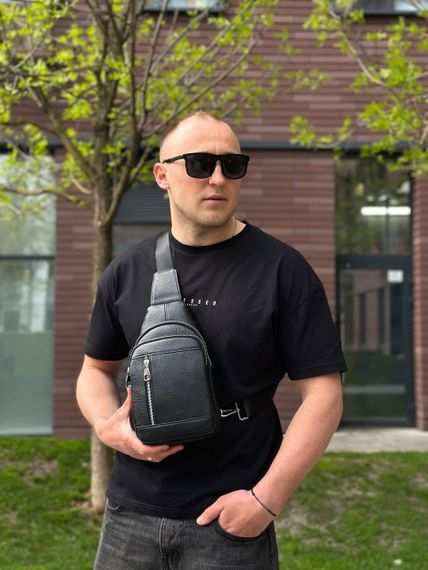Чоловічий стильний чорний шкіряний слінг на плече TIDING BAG 7862 | Зображення 9
