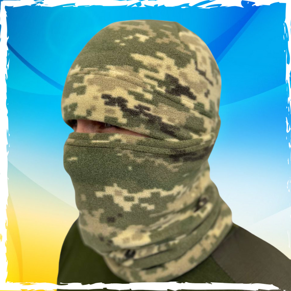 Комплект шапка + баф пиксельная, камуфляжная. Балаклава универсальная на флисе