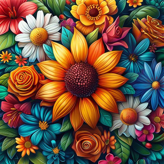 Алмазная мозаика "Цветы" BH030 неполная выкладка 25х25 см | Зображення 1