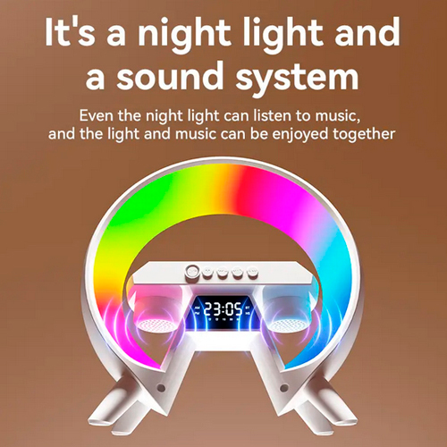 Аккумуляторный светильник XM-X63, RGB ночник, часы, беспроводная зарядка, Bluetooth колонка | Зображення 5