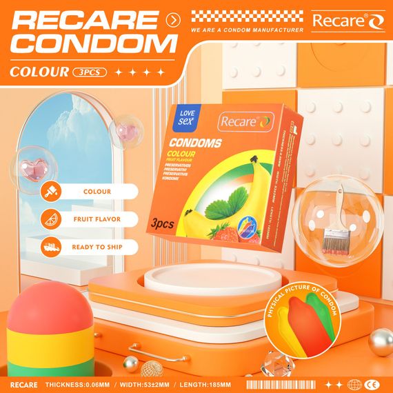 Презервативы Recare Color Fruit Flavour Condoms 3 шт, ароматы: мята, банан, клубника | Зображення 4