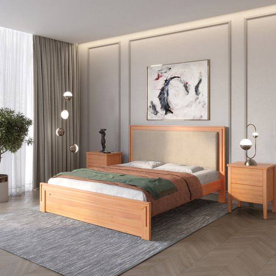 Двоспальне дерев'яне ліжко Mebigrand Торонто Т4 Яблуня/Аляска 23 (бежевий) 160х190 см (MBG-8747)