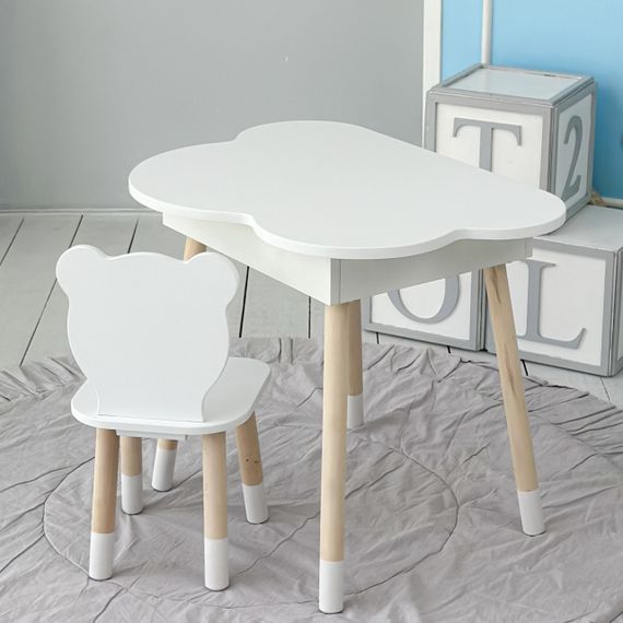 Новинка! Дитячий білий столик хмаринка з нішею і стільчик ведмедик білий 65480 | Зображення 4