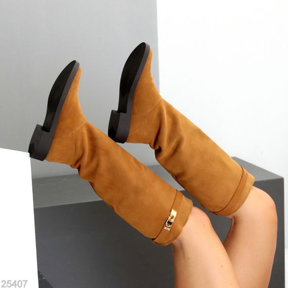 Хітові замшеві чоботи труби жокейки на флісі колір Camel | Зображення 6