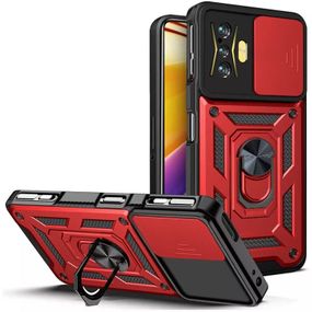 Ударостійкий чохол Camshield Serge Ring для Xiaomi Poco F4 GT TPU+PC, Шторка на камеру, Червоний