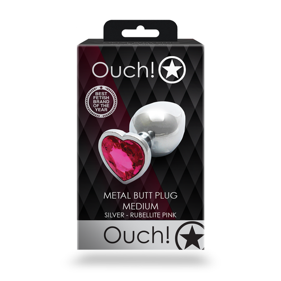 Анальна пробка - Ouch! Metal Butt Plug Medium Silver/Rubellite Pink Sex Aura | Зображення 6