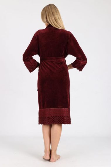 Жіночий халат Nusa 0535 велюровий з мереживом бордо M | Зображення 4