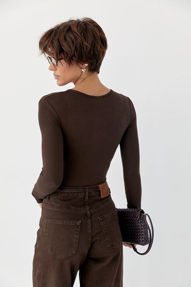 Трикотажне боді з довгими рукавами - коричневий цвет, M (є розміри) | Зображення 1