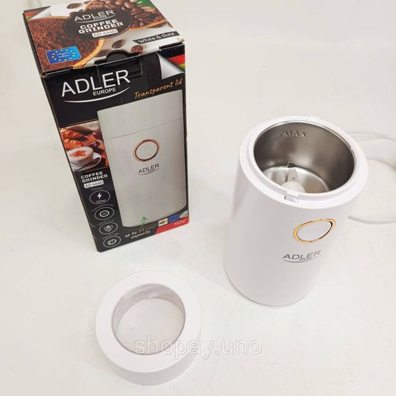Кавомолка електрична Adler AD 4446-wg Біла 150 Вт кухонний міні подрібнювач для зерен кави