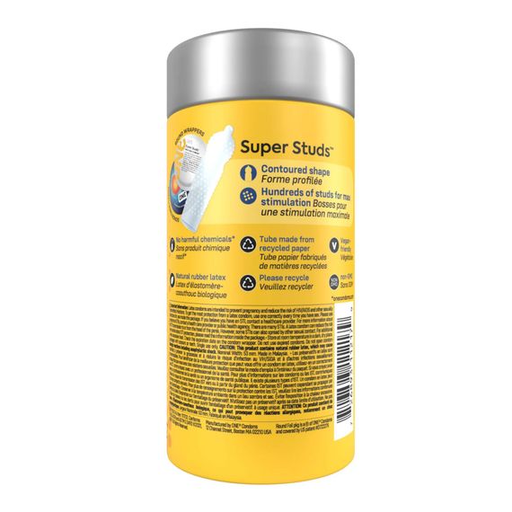 Презервативи ONE Super Studs, 12 шт, з точковим рельєфом, зі змазкою, подарункове паковання-тубус | Зображення 2