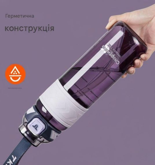 Спортивная бутылка TKK 1000 мл (1 л) - Фиолетовая Tritan BPA-free, ударопрочная эко-бутылка с антискользящим держателем | Зображення 2