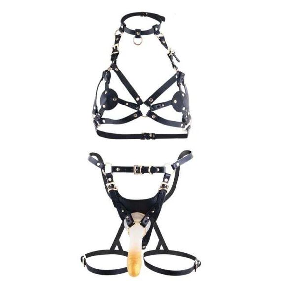 Сбруя зі страпоном LOCKINK SEVANDA Queen Sheba Set with Golden Dildo Sex Aura