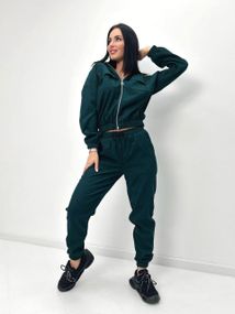 Женский спортивный вельветовый костюм демисезонный на молнии GF07953 цвет зеленый (бутылка), размер 46/48
