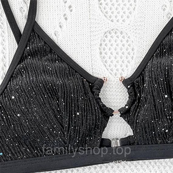 Раздельный женский купальник с топом и плавками с высокой талией блестящий, MBk960 цвет черный, размер S | Зображення 3