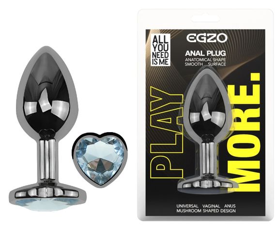 Анальная пробка EGZO Dark Silver Heart с кристаллом, анатомическая металлическая, размер M Sex Aura