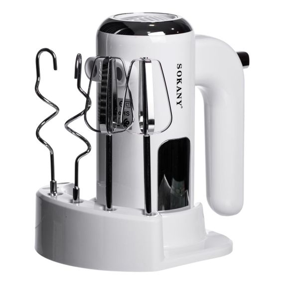 Міксер ручний 2 насадки вінчики та гаки для тіста білий Sokany SK-02025 | Зображення 1