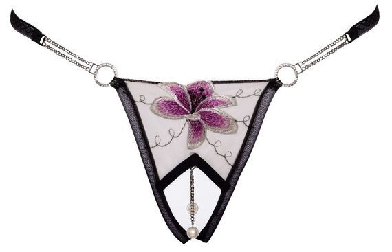 Стринги з квітковою вишивкою та відкритим доступом Cottelli String Flower, S/M | Зображення 1