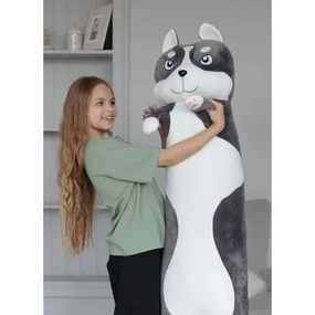 Довга м'яка іграшка Хаскі-Батон 130 см, сіра іграшка подушка-антистрес