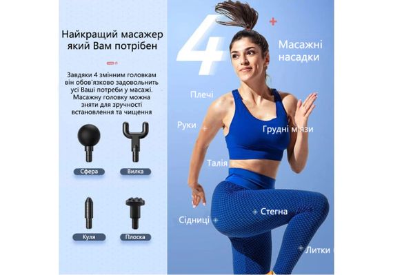 Масажний пістолет EasyFit Impact (портативний вібромасажер для тіла з 4 насадками) (EF-2071) | Зображення 5