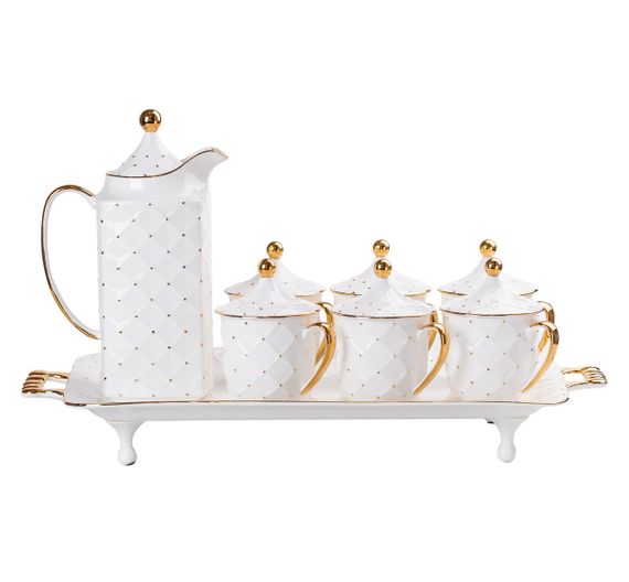 Чайный сервиз на 6 персон, с заварочным чайником, белый.