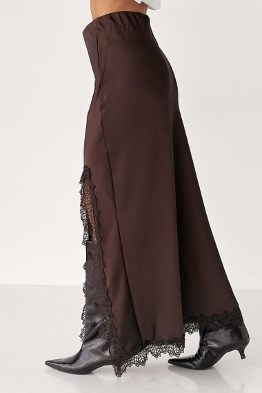 Сатинова довга спідниця з розрізом - коричневий цвет, L (є розміри) | Зображення 4