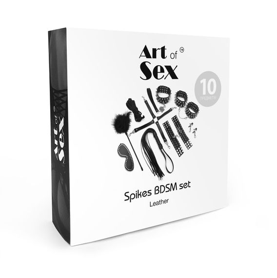 Набір Art of Sex - Spikes BDSM Set Leather, 10 предметів, натуральна шкіра, Чорний | Зображення 4