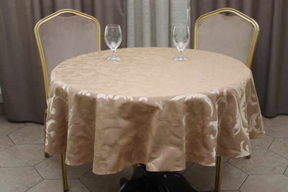 Скатертина Kayra жакардова "Вензель", круглий Ø 160 см Бежевий