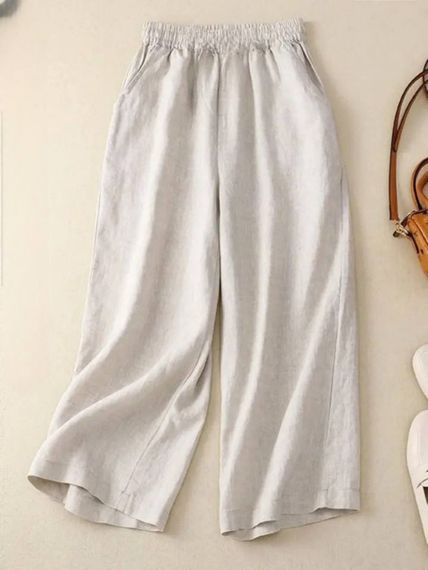 Женские летние льняные брюки свободные FZ1114 цвет бежевый размер 50/52
