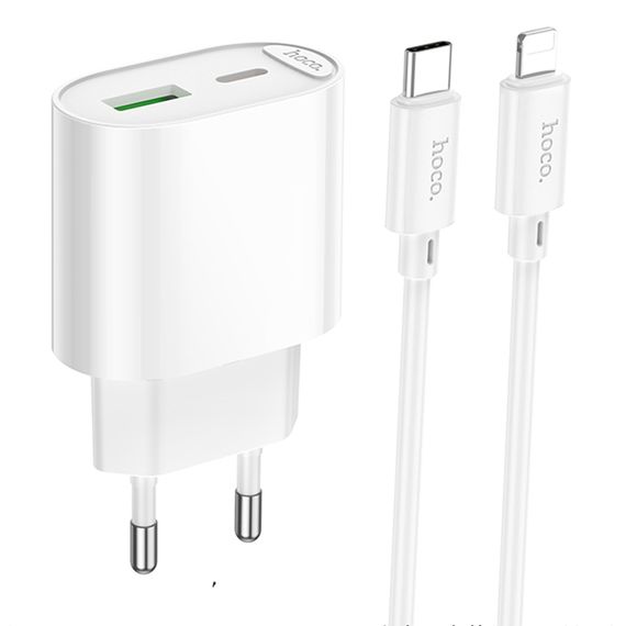 МЗП Hoco C109A Fighter PD20W+QC3.0 (1USB-A/1C) + кабель Type-C to Lightning White