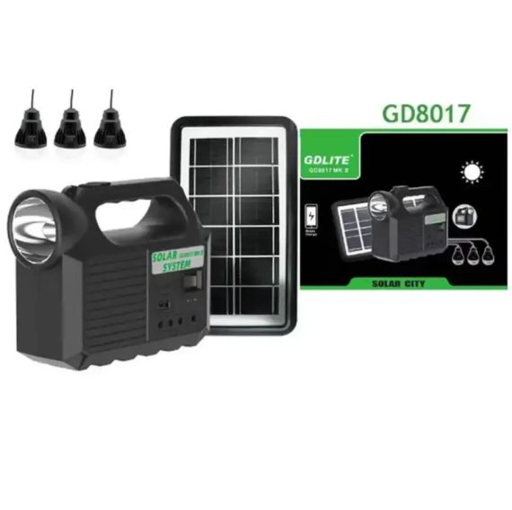 Портативна сонячна станція 5000 мА·год GDLITE GD8017 MK II + 3 лампочки/Акумуляторний аварійний ліхтар | Зображення 1