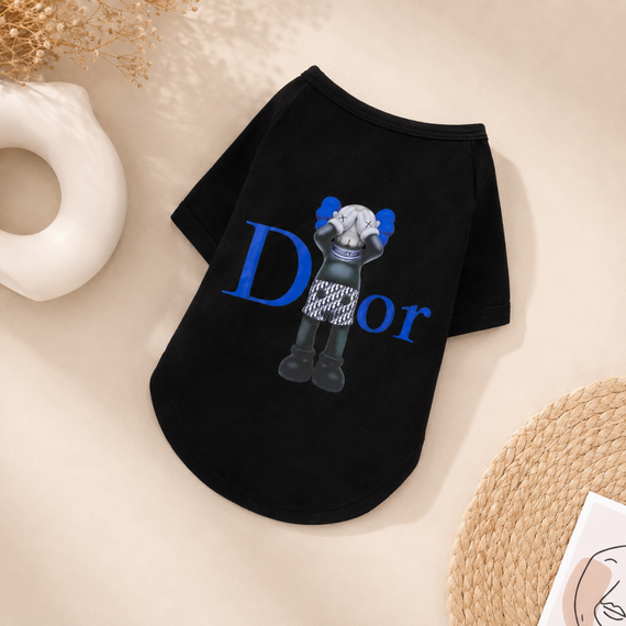 Брендовая футболка для собак Dior Kaws Black | Стильная черная одежда для питомцев | Зображення 4