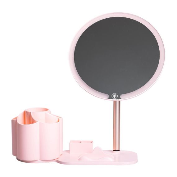 Дзеркало для макіяжу з підсвічуванням кругле настільне Ø21 см з підставкою Рожеве HP-10-9AP | Зображення 1