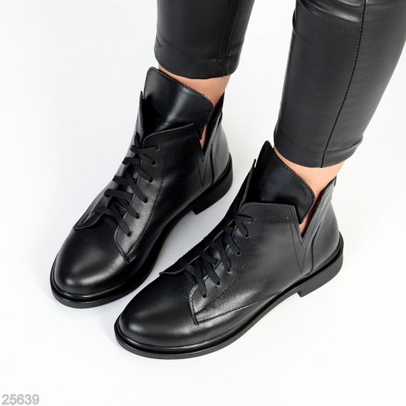 Чорні дизайнерські зимові черевики натуральна шкіра низький хід | Зображення 4