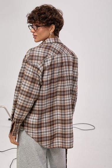 Картата сорочка з подовженою спинкою - коричневий цвет, M (є розміри) | Зображення 1