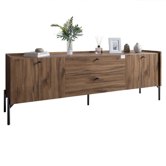 Тумба під телевізор з шухлядами LION Wood з чорними ніжками 180х50х40 см Дуб Ліворно (LION-043128) | Зображення 1