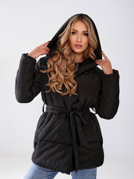 Жіноча зимова куртка з поясом, арт. 505, чорний | Зображення 6
