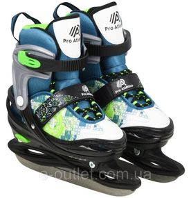 Коньки ледовые раздвижные Maraton Pro Atletico (Black/Blue) | Фитнес-коньки для детей и подростков Зеленый, M (34-37)
