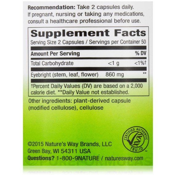 Комплекс для профілактики зору Nature's Way Eyebright Herb 430 mg 100 Caps | Зображення 1