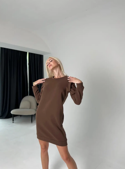 Женское теплое платье в спортивном стиле на флисе GF2555 размер 42/44, цвет корочневый